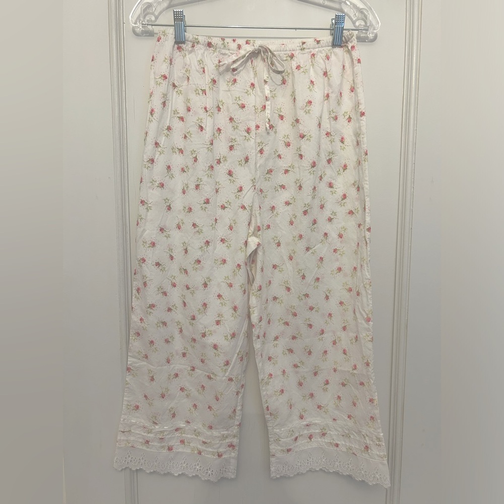 NOS Cotton Delicate Rose Print Pajama Pants Small Doen-Like
